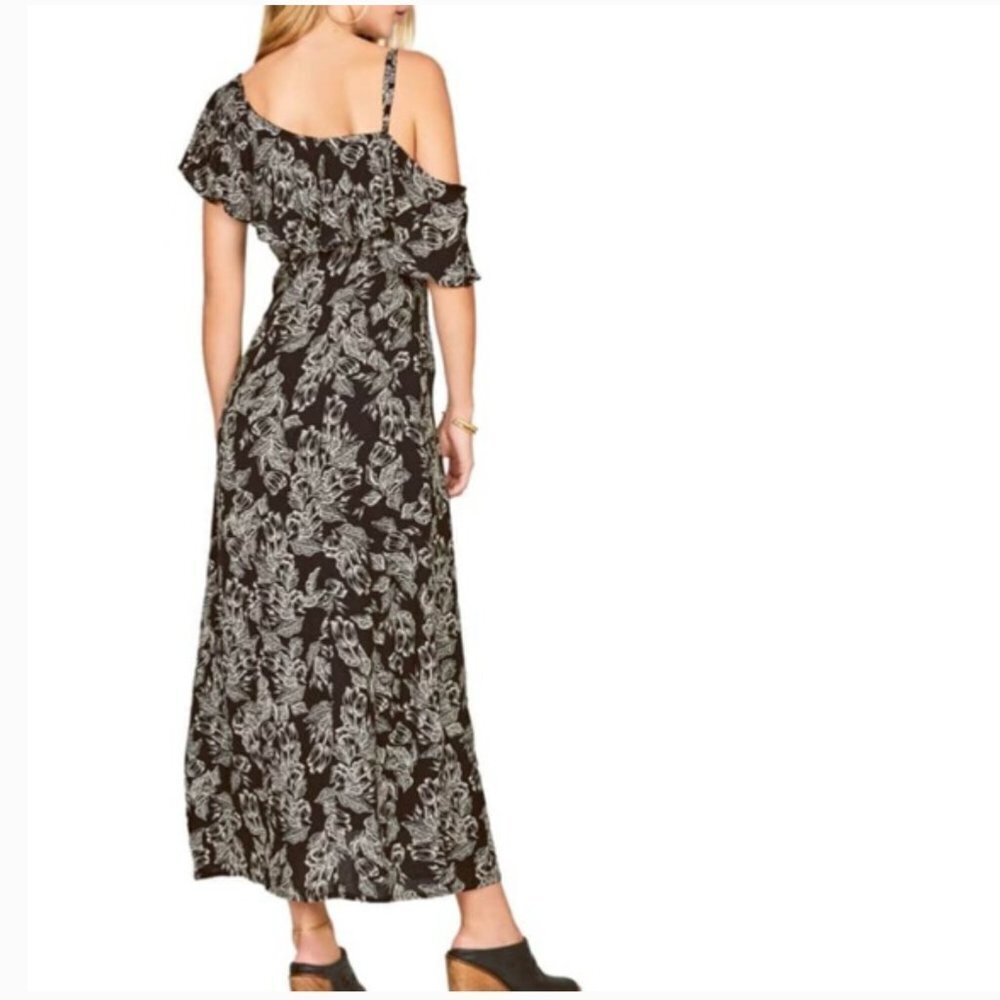 Amuse Society Black & White Floral Asymmetric Cold Shoulder Maxi Dress Large L - Picture 5 of 14